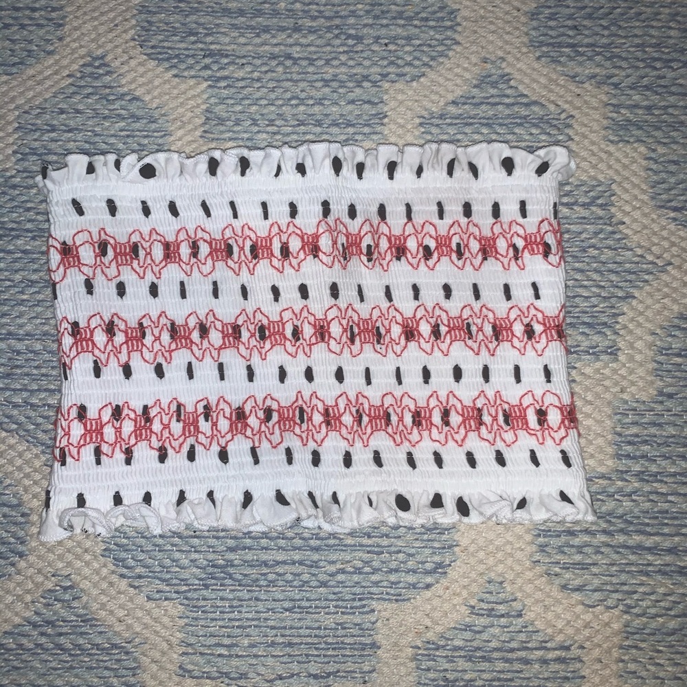 Topshop ruched white tube top w black/red details